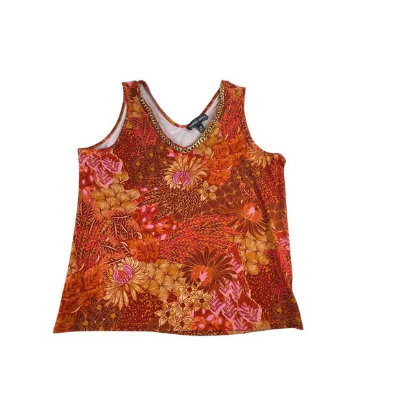 Thomas & Olivia Top Womens Chain-Detail Floral Tank Top M Multicolor V-Neck Casu - Picture 2 of 6